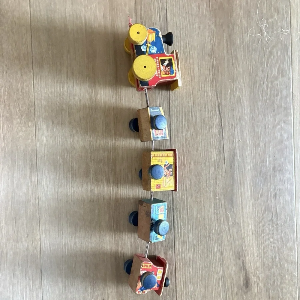 Vintage Fisher Price Choo Choo Train Wooden Pull Toy Complete 1950s USA